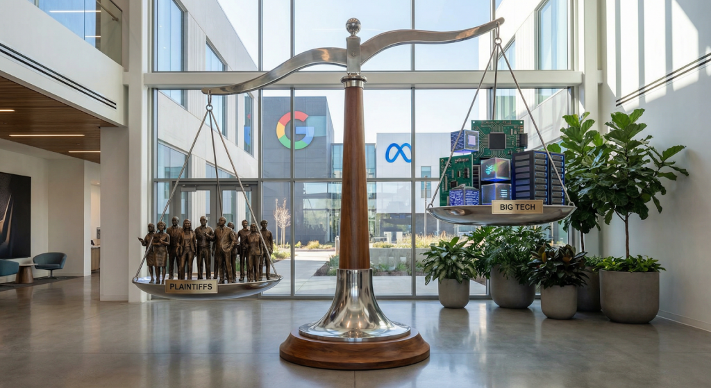 Balance scale showing plaintiffs vs. Big Tech
