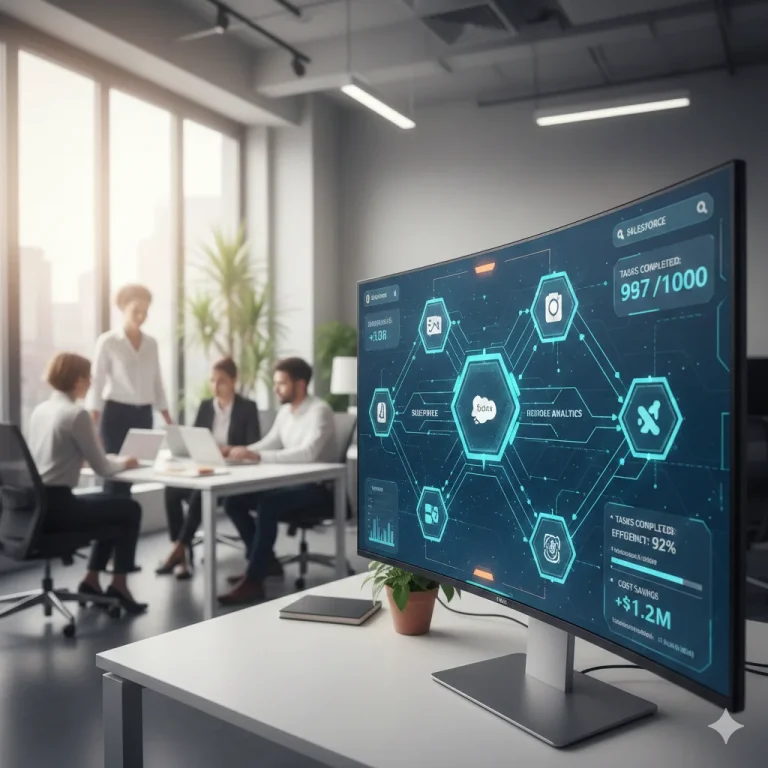 AI workflow automation system connecting multiple business applications and automating tasks